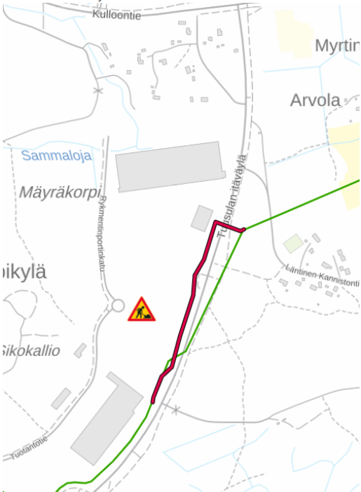Putkimuutostyön työmaa-alue.