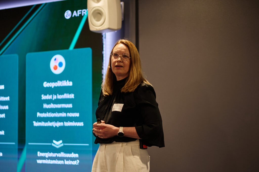 Jenni Patronen from AFRY speaking on stage.