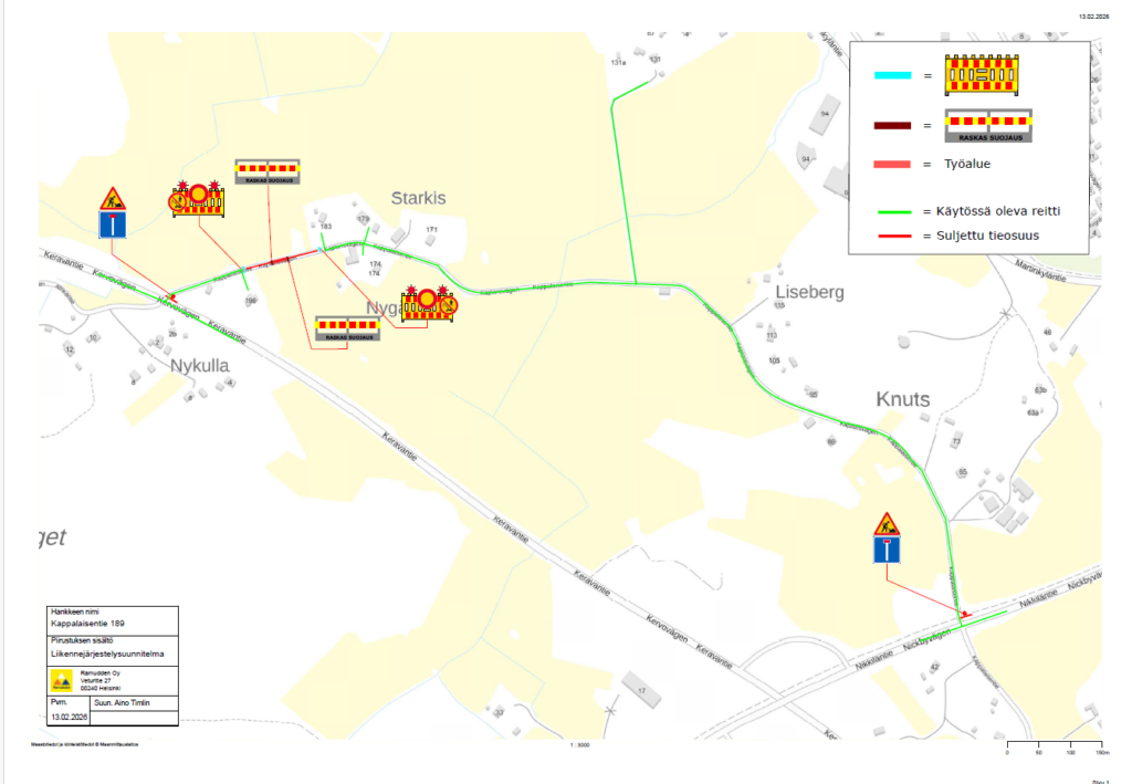 Opaskartta Kappalaisentie Sipoo työmaa