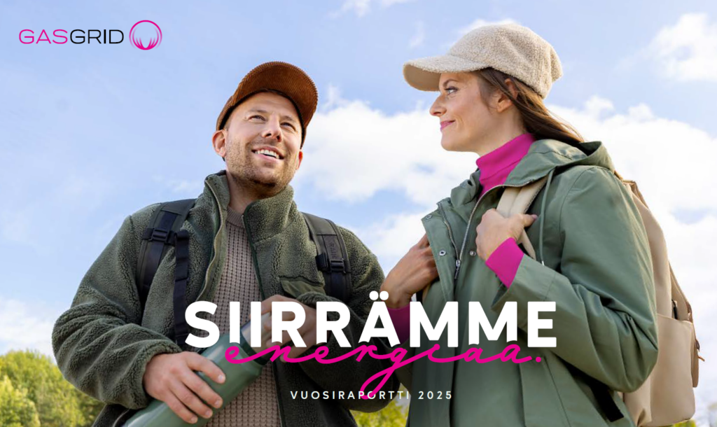 Gasgridin vuosiraportin 2025 kansi. Siirrämme energiaa.